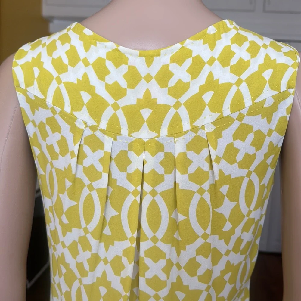 Tory Burch Signature Print Yellow Silk Sleeveless Blouse Size 4